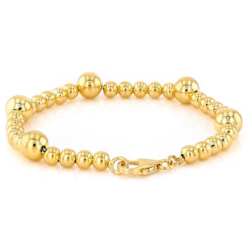 Graduating Bead Station Bracelet In 18K Gold Over Bronze