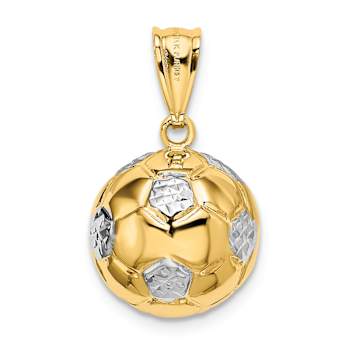 14k Yellow Gold and Rhodium Over 14k Yellow Gold 3D Textured Soccer Ball Pendant