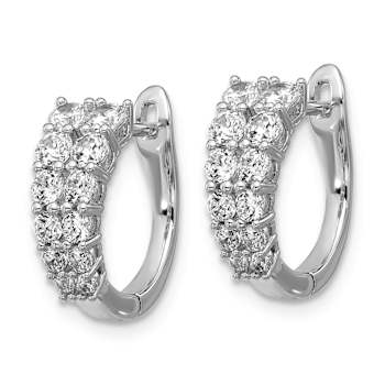 Rhodium Over Sterling Silver Graduated Cubic Zirconia Hinged Round Hoop Earrings