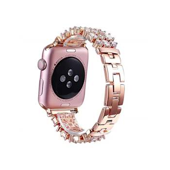 White Crystal Detail Rose Stainless Steel Apple Watch Band (42-44mm).
Watch Not Included.