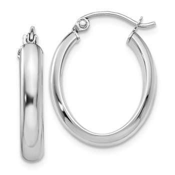 Rhodium Over 14k White Gold 7/8" Polished Oval Tube Hoop Earrings