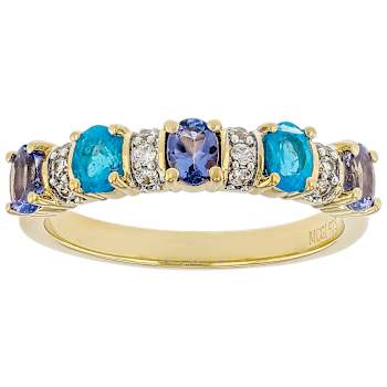 Tanzanite, Neon Blue Apatite And White Zircon Ring In 18K Gold Over
Sterling Silver 0.94ctw