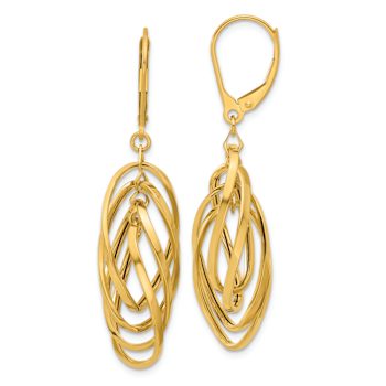 14k Yellow Gold Polished Twisted Oval Dangle Earrings