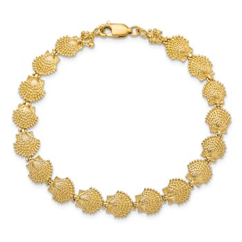 14k Yellow Gold Textured Scallop Shell Link Bracelet