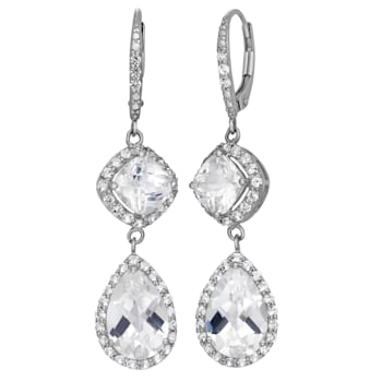 White Lab Created Sapphire Sterling Silver Dangle Earrings 8.05ctw
