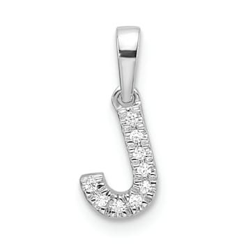 14K White Gold Diamond Letter J Initial with Bail Pendant