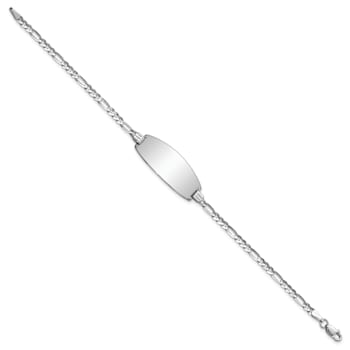 Rhodium Over 14k White Gold Polished Oval Figaro ID Bracelet