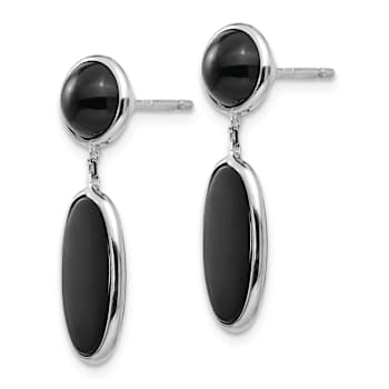 Rhodium Over 14k White Gold Onyx Oval Dangle Earrings