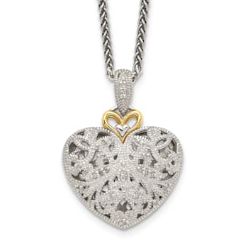 Sterling Silver Antiqued with 14K Accent Diamond Vintage Necklace