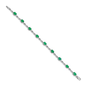 Rhodium Over 14k White Gold Diamond and Emerald Bracelet