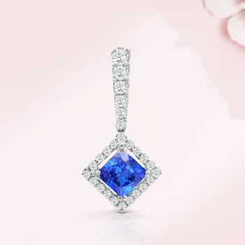 14K White Gold Princess Cut Tanzanite and Diamond Pendant 1.20ctw
