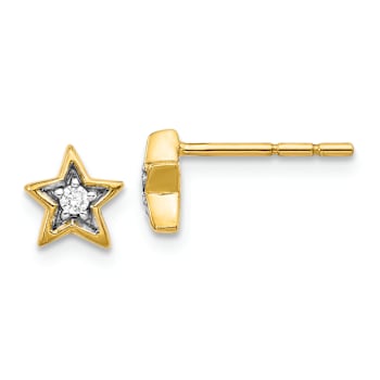 14k Yellow Gold and Rhodium Over 14k Yellow Gold 6mm Diamond Star Stud Earrings