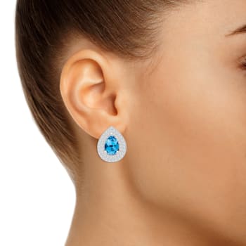 8x5mm Pear Shape Swiss Blue Topaz And White Topaz Rhodium Over Sterling
Silver Double Halo Earrings