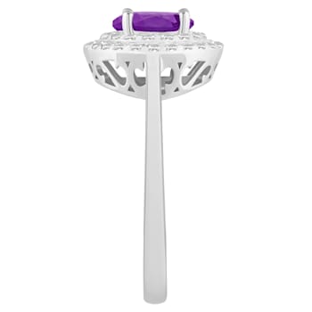 7mm Round Amethyst And White Topaz Accents Rhodium Over Sterling Silver
Double Halo Ring