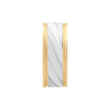 8mm Diagonal Line Band in 10k Yellow Gold with White Rhodium