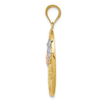 14k Tri-color Gold Diamond-Cut Oval Floral Pendant