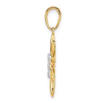 14k Two-tone Gold Diamond-Cut Flower Pendant