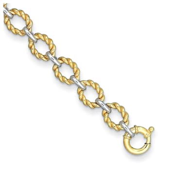 14K Two-Tone Oval and Twisted Round Link 7.5 in Bracelet