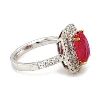 3.28 Ctw Ruby and 0.98 Ctw White Diamond Ring in 14K 2-Tone
