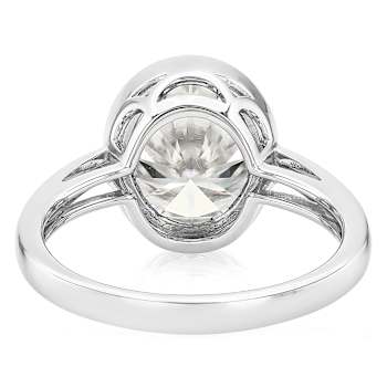 Bezel Set Oval Moissanite Solitaire Ring In Platinum-Enhanced Sterling Silver