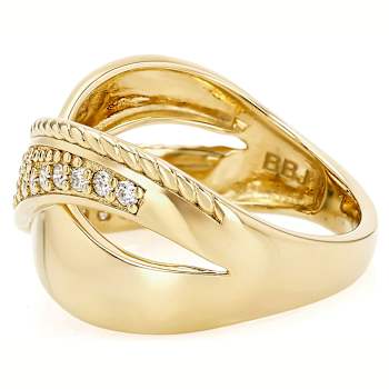 Moissanite Crossover Band Ring In 14K Gold Over Sterling Silver
