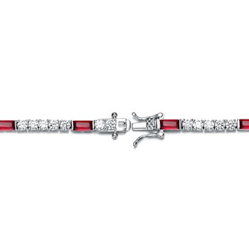 Ruby Color CZ And White CZ Tennis Bracelet In Sterling Silver