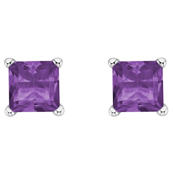 4mm Princess Cut Amethyst 14k White Gold Stud Earrings