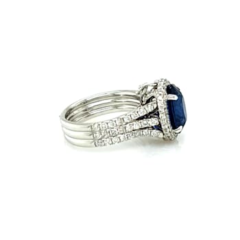 5.40 Ctw Blue Sapphire and 1.50 Ctw White Diamond Ring in 14K WG