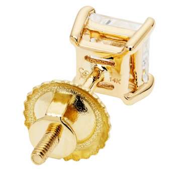 White Cubic Zirconia 14k Yellow Gold Studs With Velvet Gift Box 1.00ctw