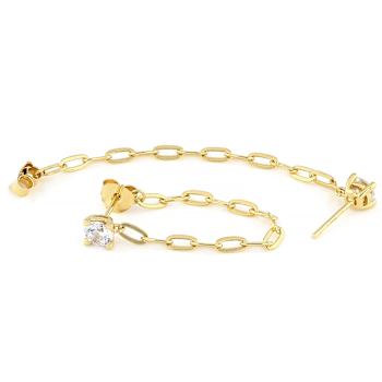 CZ Stud Chain Earrings In 18K Gold Over Sterling Silver