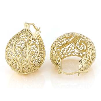 Filigree Bubble Hoop Earrings In 18K Gold Over Sterling Silver 30mm