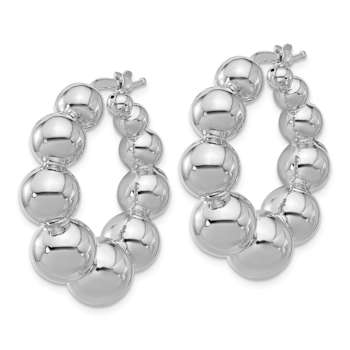 Rhodium Over Sterling Silver Polished Beaded Round Hoop Earrings