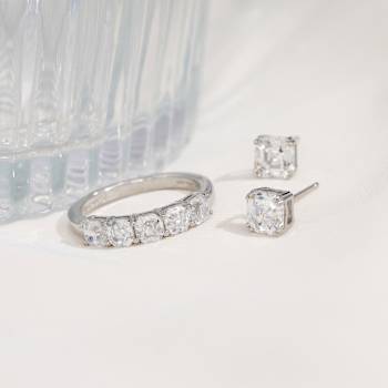 White Cubic Zirconia Platinum Over Sterling Silver Asscher Cut Jewelry
Set 3.90ctw