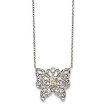 Rhodium Over Sterling Silver with 14K Accent Diamond Necklace