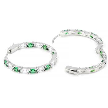 Inside-Out Green And White CZHoop Earrings
