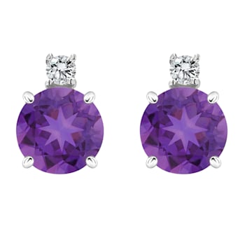 5mm Round Amethyst with Diamond Accents 14k White Gold Stud Earrings