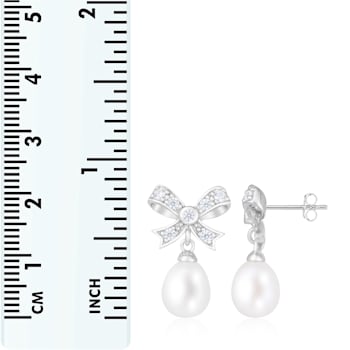 8-8.5mm White Cultured Freshwater Pearl and Cubic Zirconia Rhodium Over
Sterling Silver Earrings