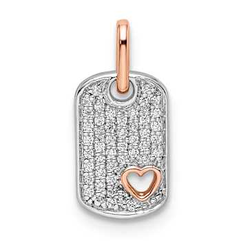 14k White Gold and 14k Rose Gold Small Dog Tag with Heart Diamond Pendant