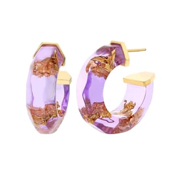 14K Yellow Gold Over Sterling Silver with Gold Leaf Faceted Acrylic
Huggies in Purple
