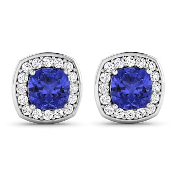 1.64ctw 14K White Gold  Tanzanite and White Diamond Halo Earrings