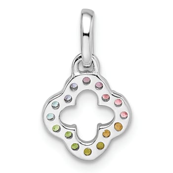 Rhodium Over Sterling Silver  Rainbow Nano Crystal Clover Pendant
