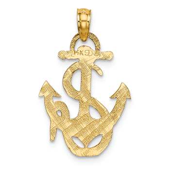 14k Yellow Gold Polished and Textured Anchor and Rope Charm
