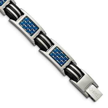 Titanium Polished with Blue Carbon Fiber Inlay & Rubber Bracelet