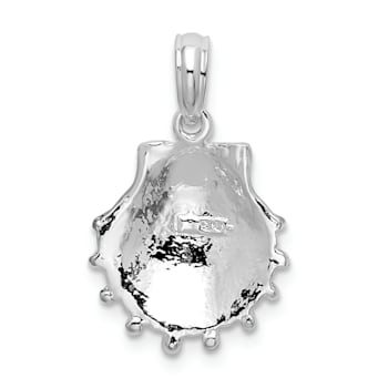 Rhodium Over Sterling Silver Polished Lions Paw Shell Pendant