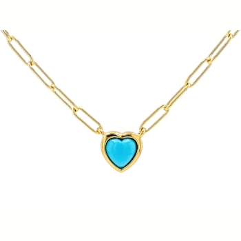 Turquoise Heart Paperclip Pendant Necklace In 18K Gold Over Sterling Silver