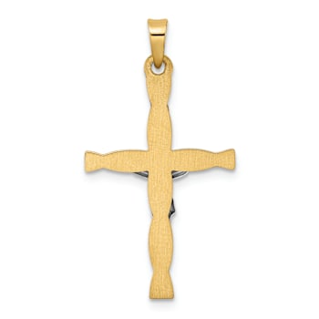 14k Two-tone Gold  Polished INRI Crucifix Twisted Cross Pendant