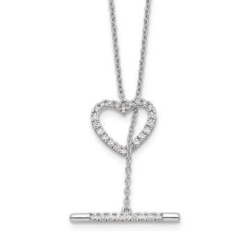 Rhodium Over 14K White Gold Lab Grown Diamond Heart Toggle Necklace