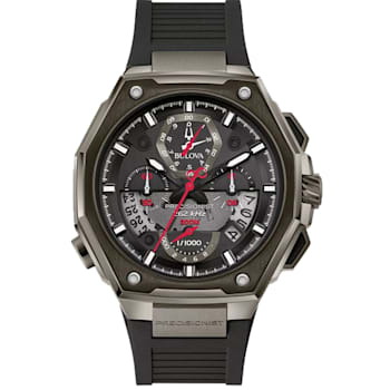 Bulova Men's Precisionist Black Dial, Black Rubber Strap Watch