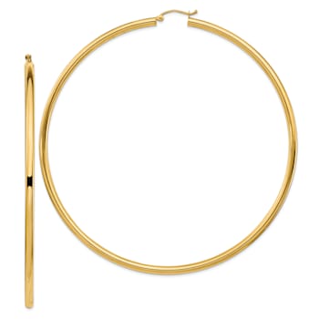 14k Yellow Gold 3 9/16" Polished Round Tube Hoop Earrings