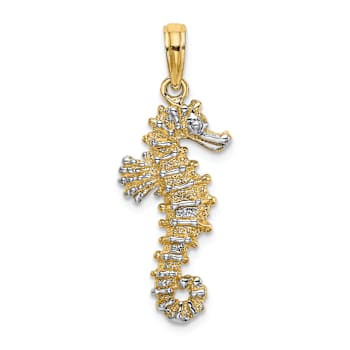 14K Two-tone Gold  Textured 3D Seahorse Charm